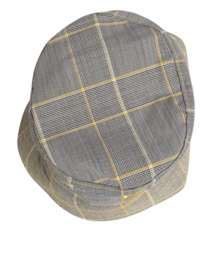 Dolce & Gabbana Gray Yellow Wool Blend Plaid Bucket Cap Men Hat