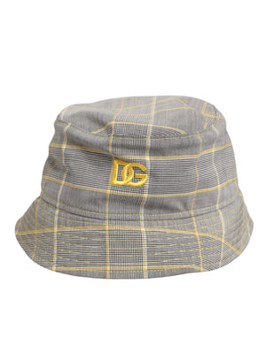 Dolce & Gabbana Gray Yellow Wool Blend Plaid Bucket Cap Men Hat
