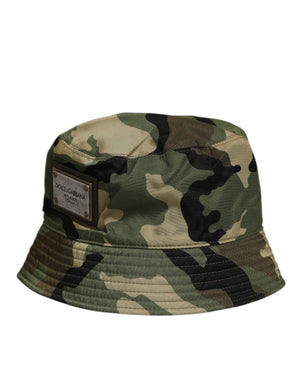 Dolce & Gabbana Green Camouflage Polyamide Logo Bucket Cap Hat