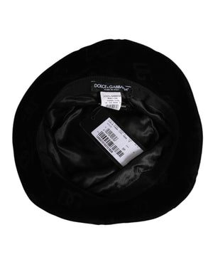 Dolce & Gabbana Black Cotton Suede Bucket Logo Capello Hat