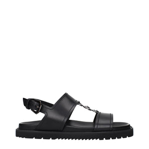 Versace Black Leather Flat Sandals