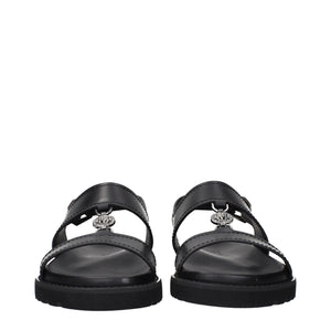 Versace Black Leather Flat Sandals