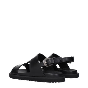 Versace Black Leather Flat Sandals