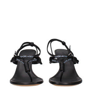 Off-White Black Leather Flip-Flop Sandals