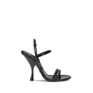Dolce & Gabbana Black Calf Leather Bos Taurus Stiletto Heel Sandals