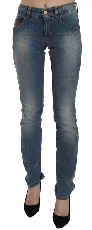 John Galliano Blue Washed Mid Waist Skinny Casual Denim Pants