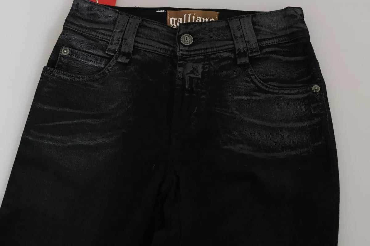 John Galliano Black Washed High Waist Flared Denim Casual Pants Jeans