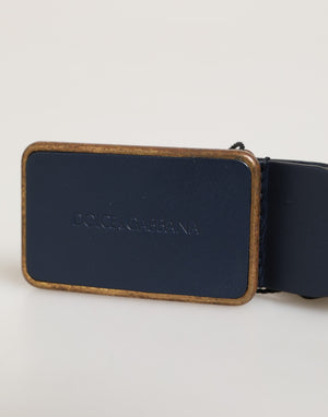 Dolce & Gabbana Blue Leather Classic Metal Logo Buckle Belt