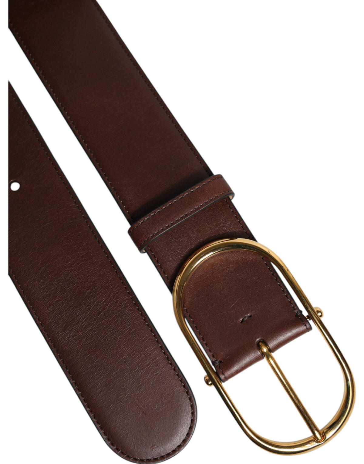 Dolce & Gabbana Brown Leather Classic Metal Oval Buckle Belt