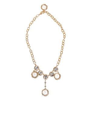 Dolce & Gabbana Gold Crystal Clock Pendant Statement Jewelry Necklace