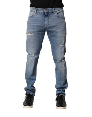Dolce & Gabbana Blue Distressed Cotton Slim Men Denim Jeans