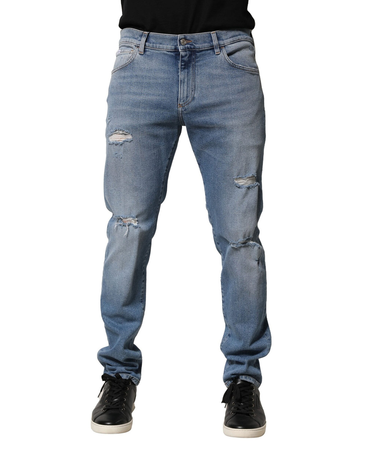 Dolce & Gabbana Blue Distressed Cotton Slim Men Denim Jeans