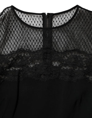 Dolce & Gabbana Black Floral Lace Trim Sheath A-line Dress