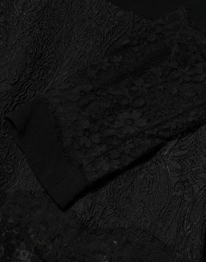 Dolce & Gabbana Black Floral Lace Trim Sheath A-line Dress