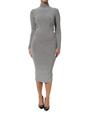 Dolce & Gabbana Gray Nylon Bodycon Sheath Long Sleeves Dress