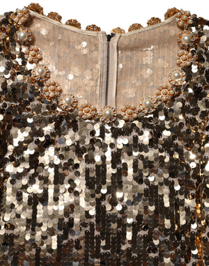 Dolce & Gabbana Gold Sequined Nylon A-line Sheath Mini Dress
