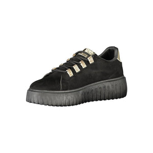 Laura Biagiotti Black Polyester Women Sneaker with Gold Detail and Rhinestone Accents