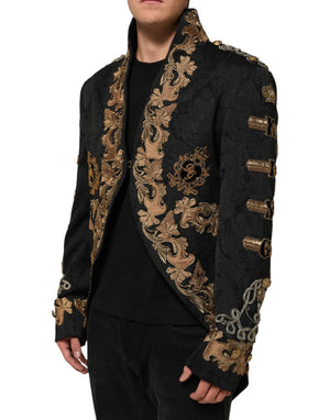 Dolce & Gabbana Black Brocade Embroidery Men Coat Jacket