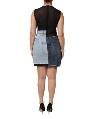 Dolce & Gabbana Blue Nylon Patchwork Denim Sheath Mini Dress