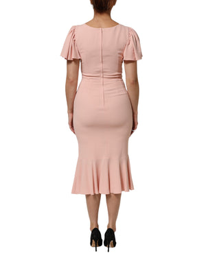 Dolce & Gabbana Pink Viscose Short Sleeves Sheath Midi Dress