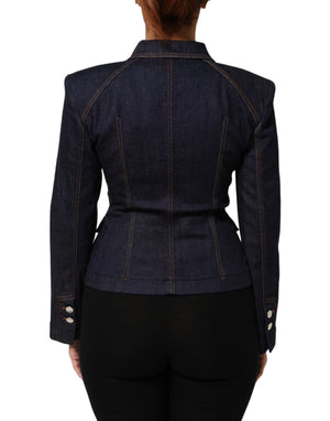 Dolce & Gabbana Dark Blue Cotton Collared Denim Coat Jacket