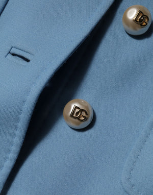 Dolce & Gabbana Blue Buttoned Down Trench Coat Jacket