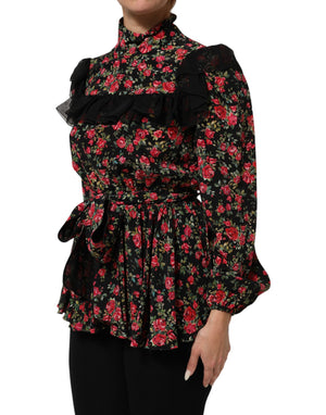 Dolce & Gabbana Black Floral Print Long Sleeve Blouse Top