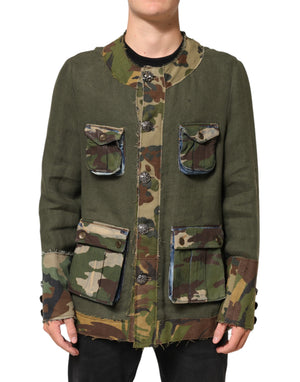Dolce & Gabbana Brown Camouflage Linen Button Down Jacket