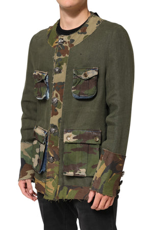 Dolce & Gabbana Brown Camouflage Linen Button Down Jacket