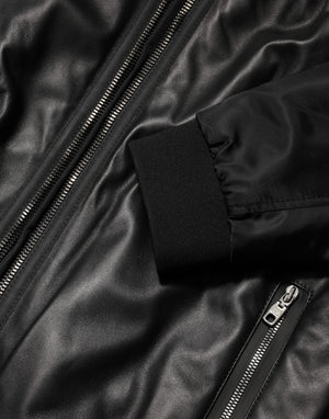 Dolce & Gabbana Black Leather Nylon FullZip Blouson Jacket