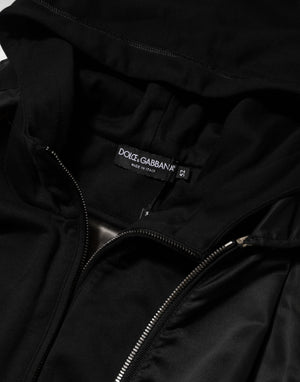 Dolce & Gabbana Black Cotton Hooded Full Zip Bomber Jacket