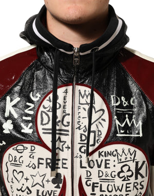 Dolce & Gabbana Multicolor Hooded Leather DG King Men Biker Jacket