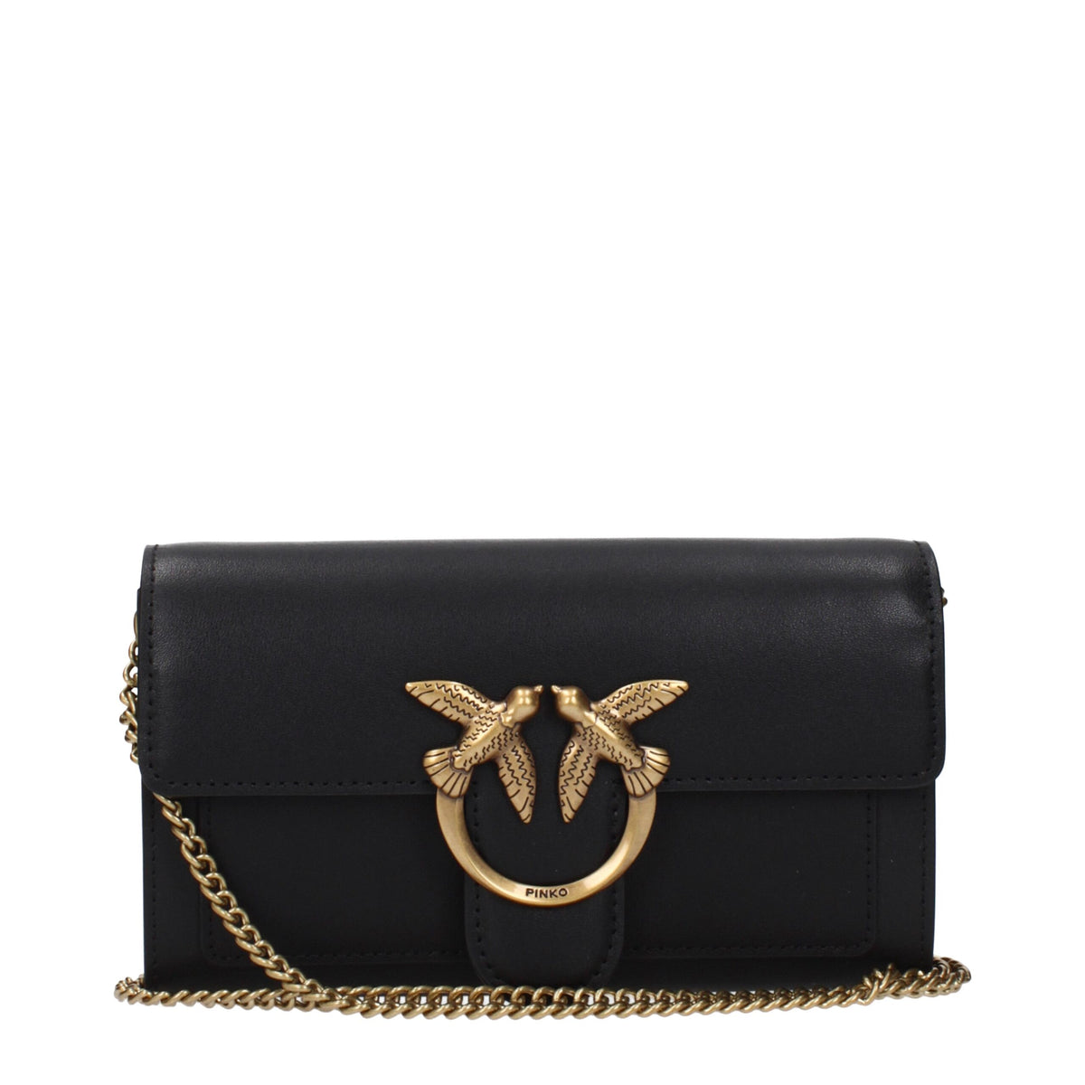 PINKO Black Leather Clutch Bag