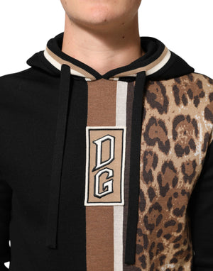 Dolce & Gabbana Black Leopard Logo Hooded Sweatshirt Sweater