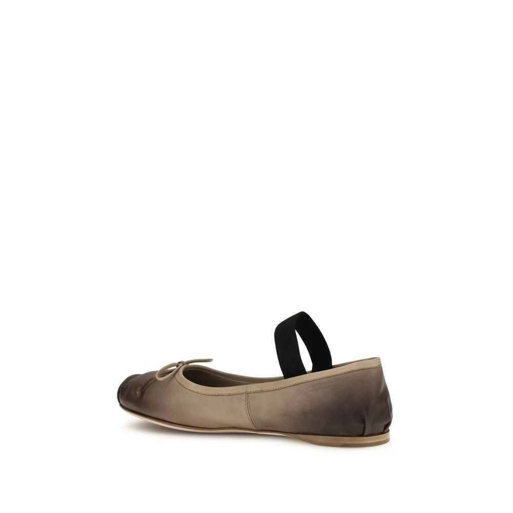 Miu Miu Brown Calf Leather Bos Taurus Ballet Flats