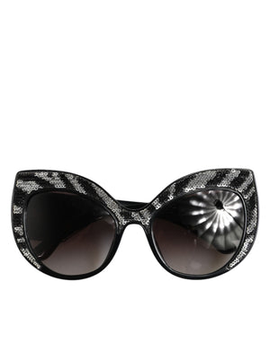 Dolce & Gabbana Black Silver Sequin Butterfly Polarized Sunglasses
