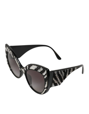 Dolce & Gabbana Black Silver Sequin Butterfly Polarized Sunglasses