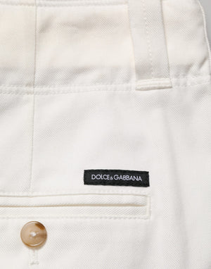 Dolce & Gabbana White Cotton Stretch Cropped Trouser Pants