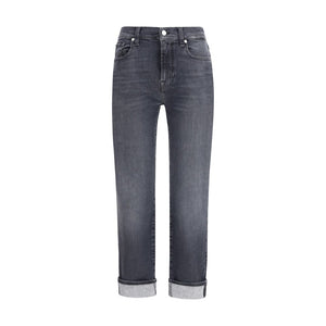 7FOR Black Cotton Relaxed Fit Jeans