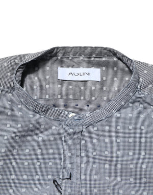 AGLINI Gray Polka Dot Cotton Button Down Long Sleeves Shirt