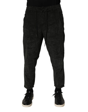 Dondup Black Mid Waist Cropped Corduroy Men Trouser Pants