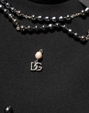 Dolce & Gabbana Black Polyester Necklace Embellished T-shirt