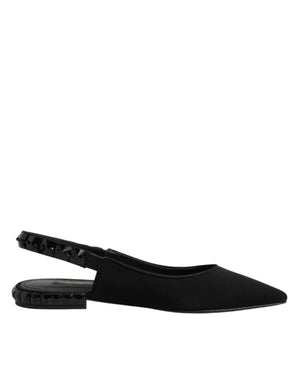 Dolce & Gabbana Black Crystal Charmeuse Slingback Shoes