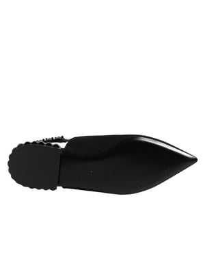 Dolce & Gabbana Black Crystal Charmeuse Slingback Shoes