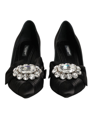 Dolce & Gabbana Black Satin Bow Crystal Embellishment Pumps Shoes
