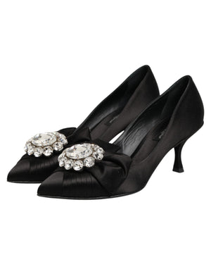 Dolce & Gabbana Black Satin Bow Crystal Embellishment Pumps Shoes