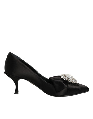 Dolce & Gabbana Black Satin Bow Crystal Embellishment Pumps Shoes