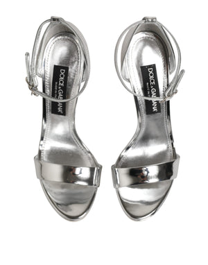 Dolce & Gabbana Silver Leather Platform Keira Sandals Shoes