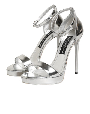 Dolce & Gabbana Silver Leather Platform Keira Sandals Shoes
