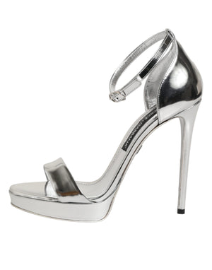 Dolce & Gabbana Silver Leather Platform Keira Sandals Shoes